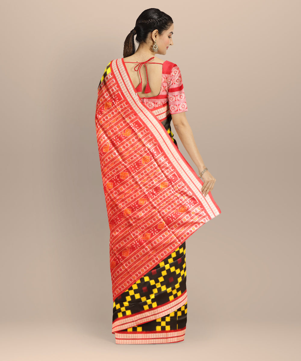 Multicolor dark red silk handloom sambalpuri saree