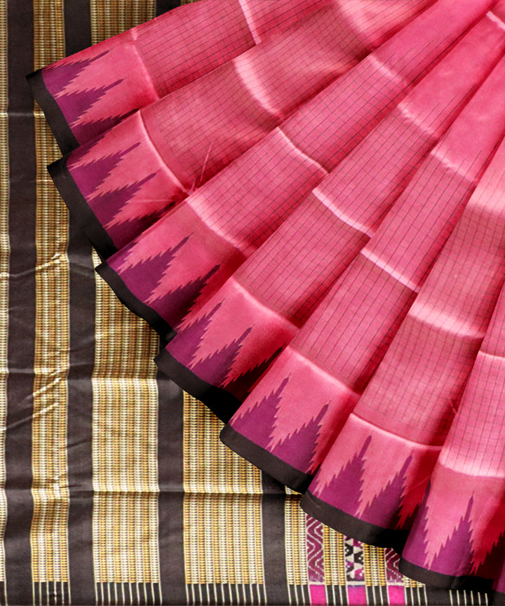 Pink black silk handloom sambalpuri saree