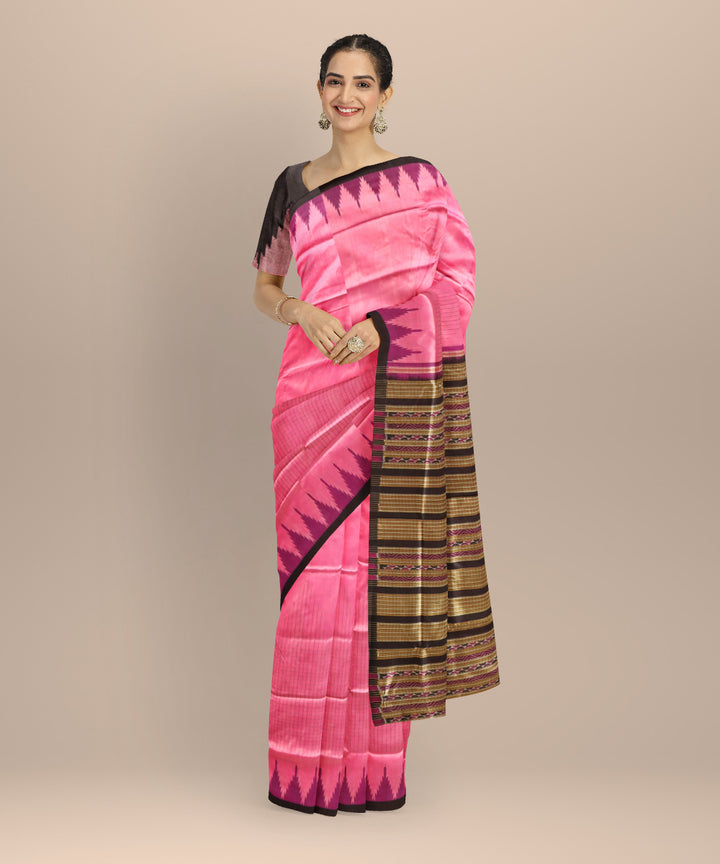 Pink black silk handloom sambalpuri saree