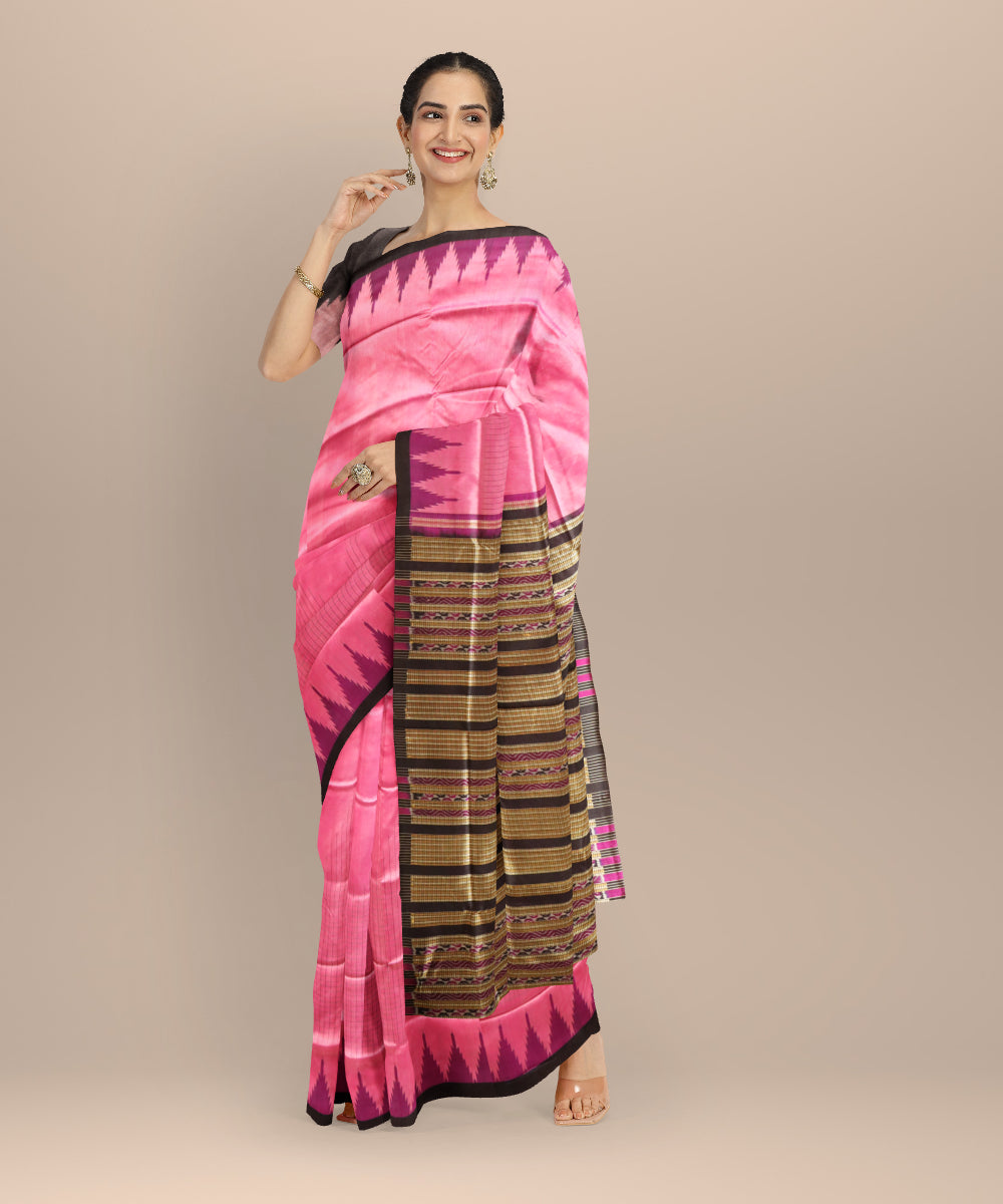 Pink black silk handloom sambalpuri saree