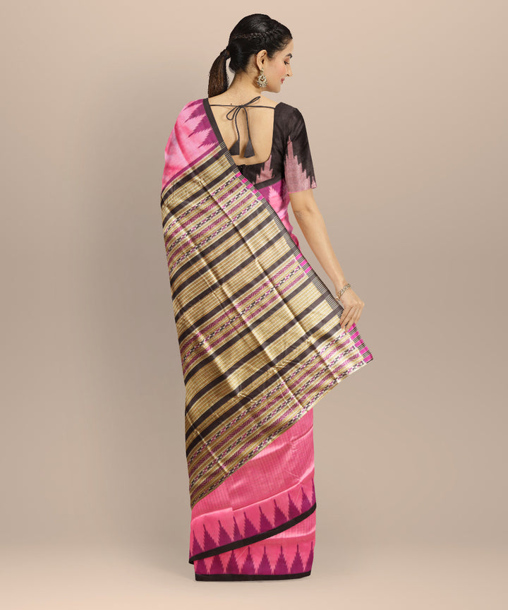 Pink black silk handloom sambalpuri saree