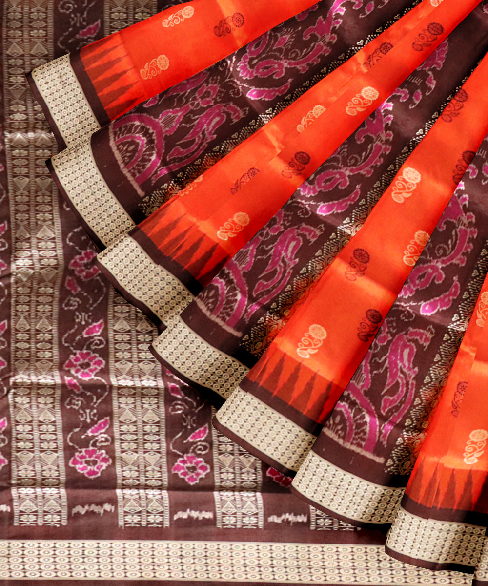 Multicolor coffee silk handloom sambalpuri saree