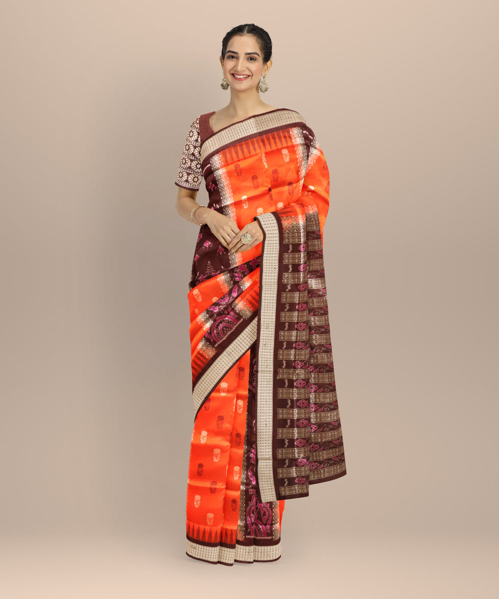 Multicolor coffee silk handloom sambalpuri saree
