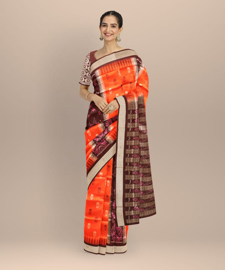 Multicolor coffee silk handloom sambalpuri saree