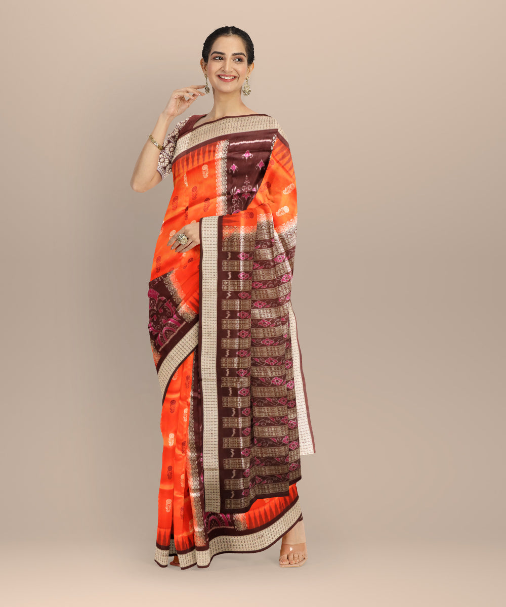 Multicolor coffee silk handloom sambalpuri saree