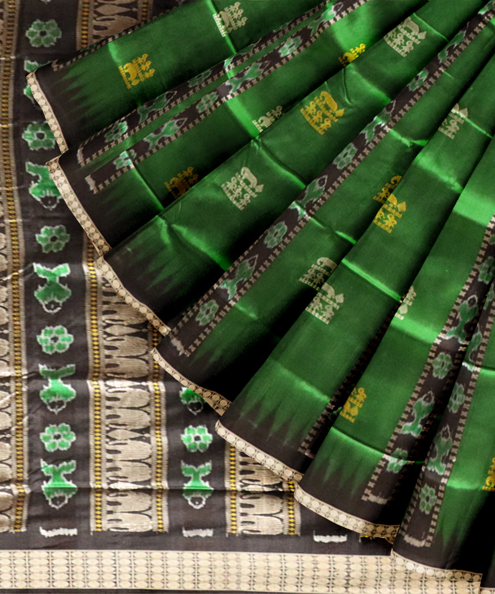 Dark green black silk handloom sambalpuri saree