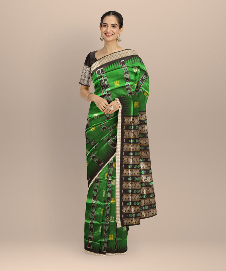 Dark green black silk handloom sambalpuri saree