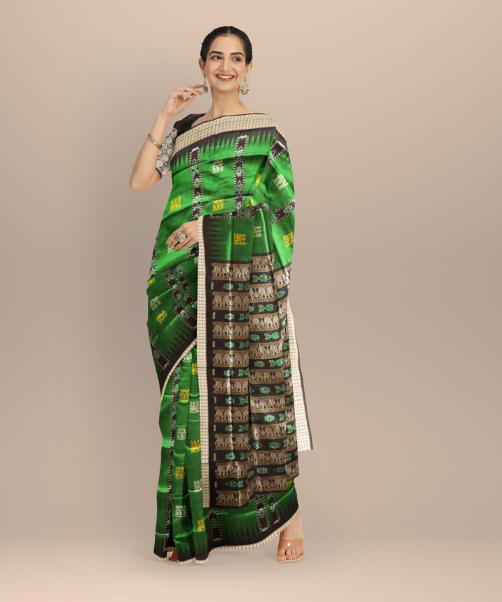 Dark green black silk handloom sambalpuri saree