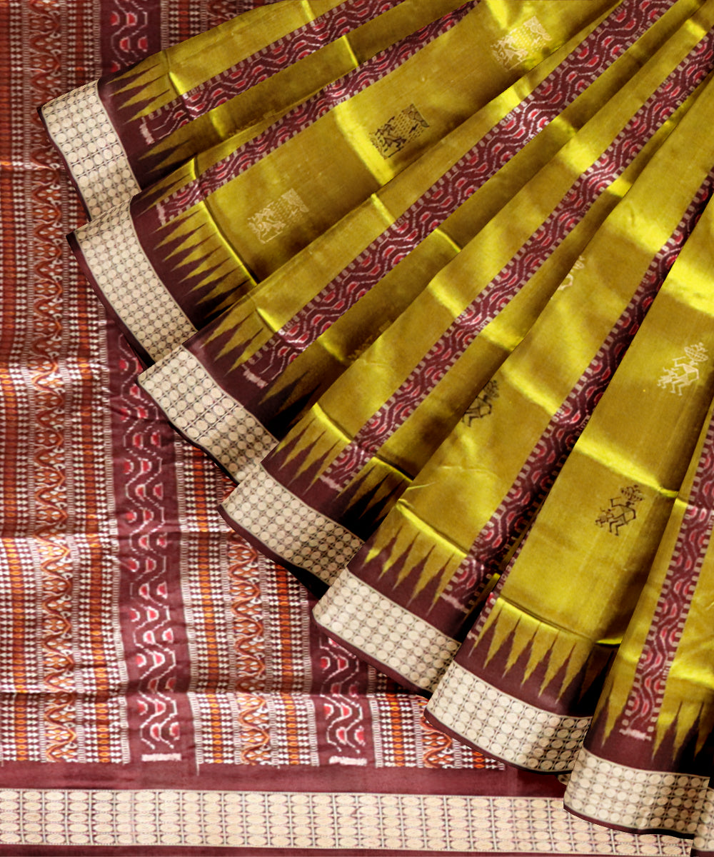 Lime green coffee silk handloom sambalpuri saree