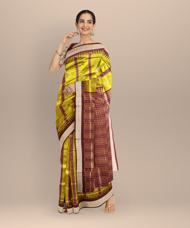 Lime green coffee silk handloom sambalpuri saree