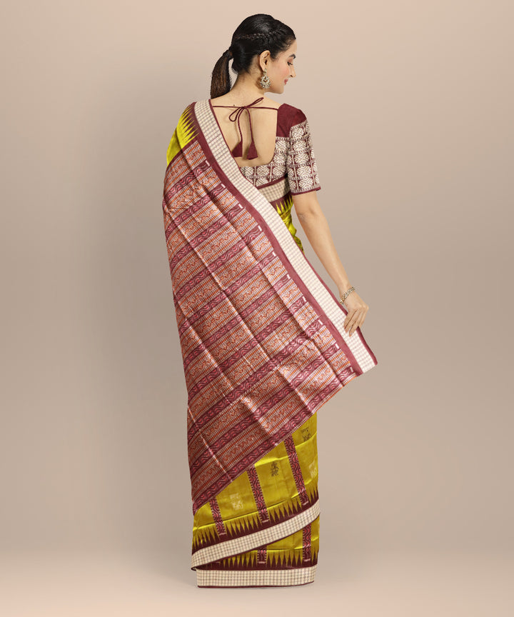 Lime green coffee silk handloom sambalpuri saree