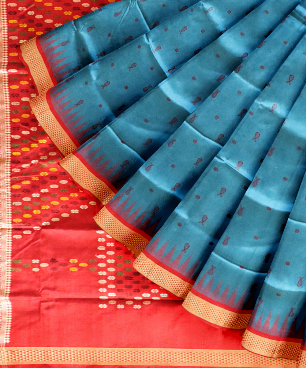 Navy blue dark red silk handloom sonepur saree