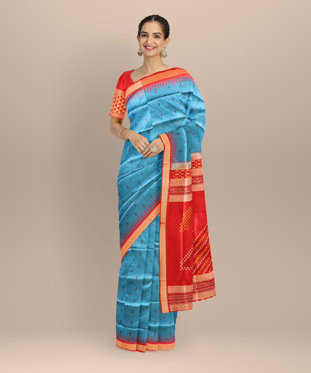 Navy blue dark red silk handloom sonepur saree