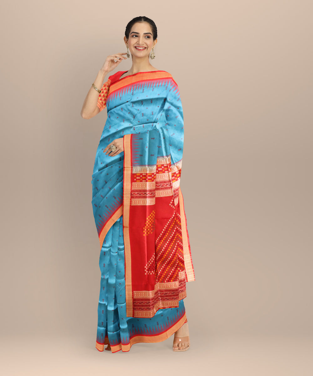 Navy blue dark red silk handloom sonepur saree