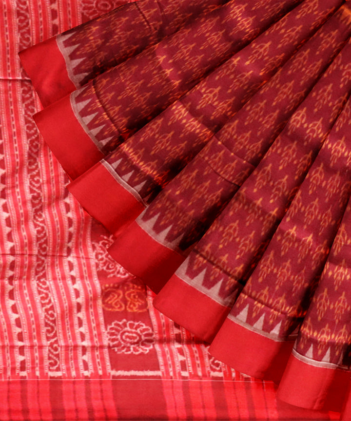 Multicolor dark red handloom sambalpuri cotton saree