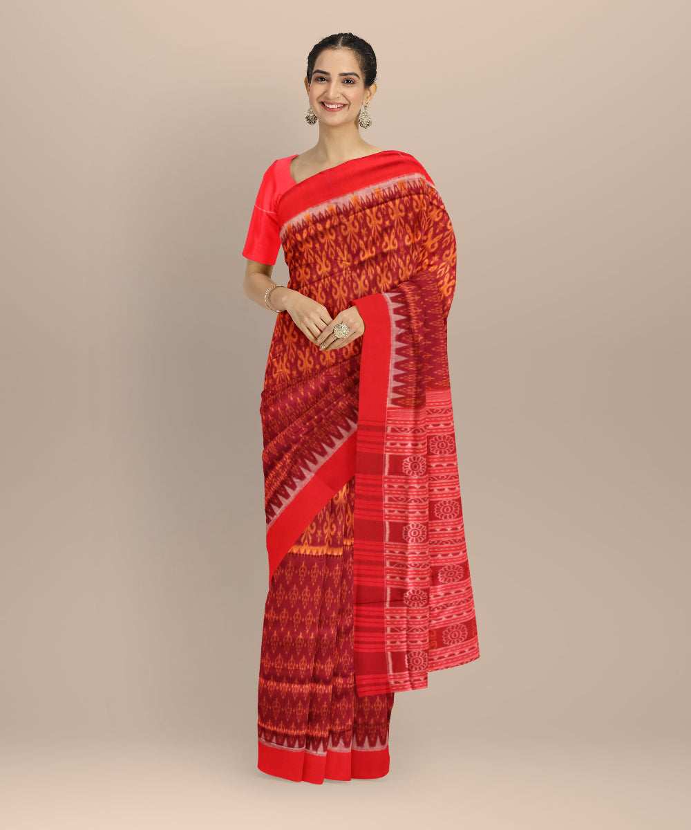 Multicolor dark red handloom sambalpuri cotton saree