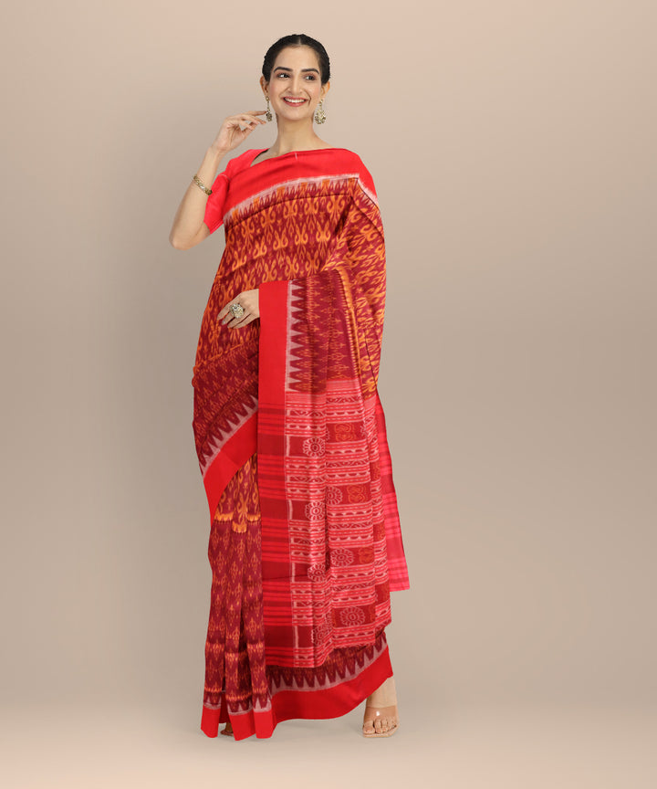 Multicolor dark red handloom sambalpuri cotton saree