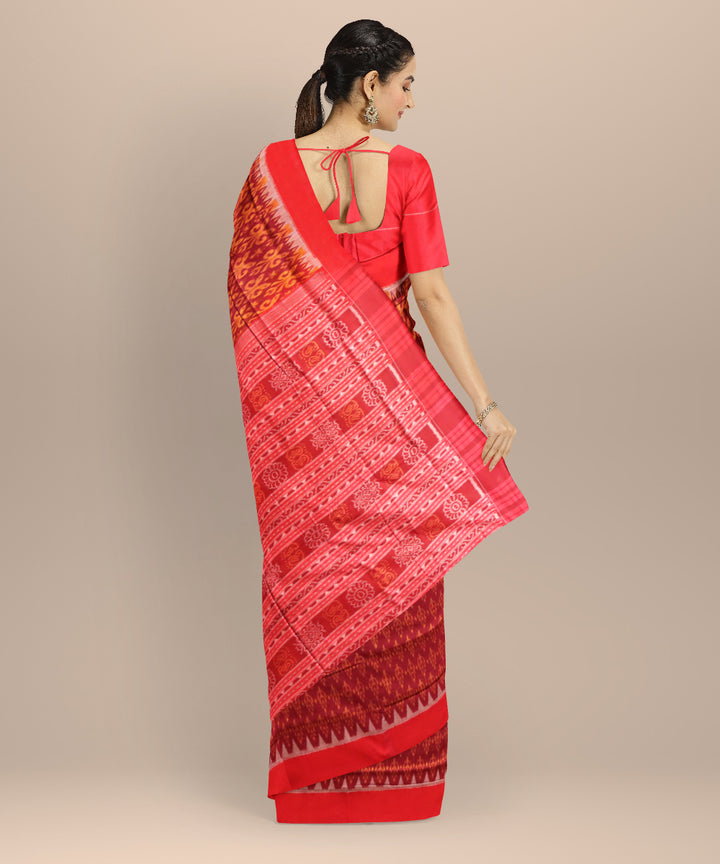 Multicolor dark red handloom sambalpuri cotton saree