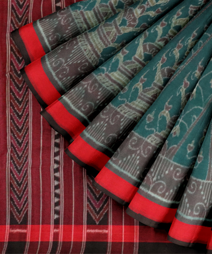 Celadon green red black cotton handloom nuapatna saree