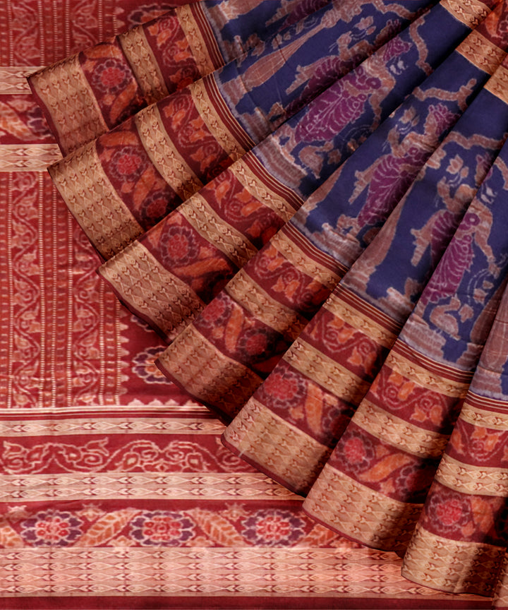 Navy blue maroon cotton handloom sambalpuri saree