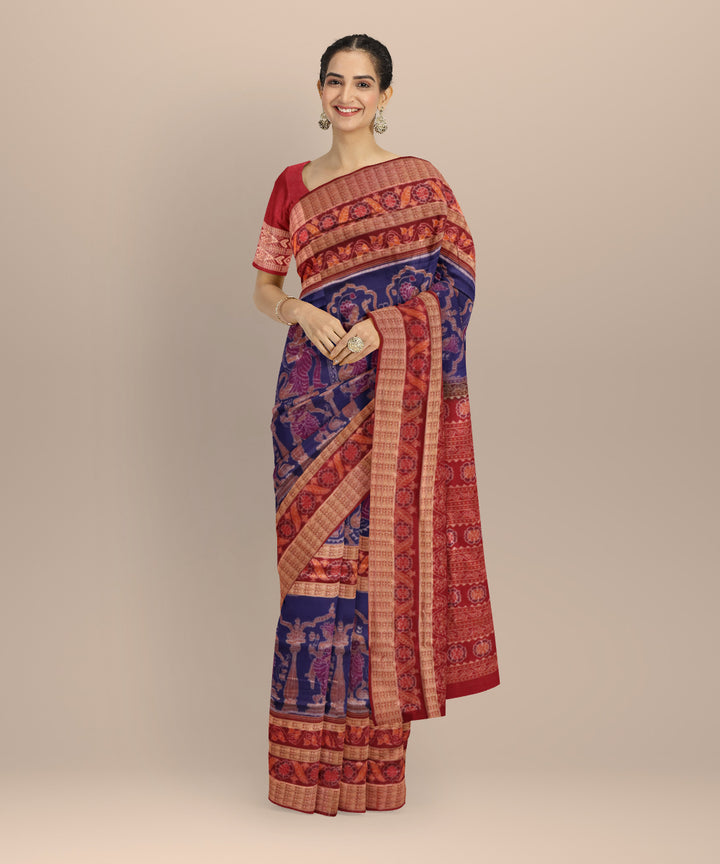 Navy blue maroon cotton handloom sambalpuri saree