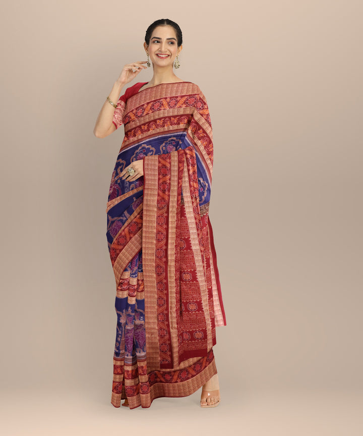 Navy blue maroon cotton handloom sambalpuri saree