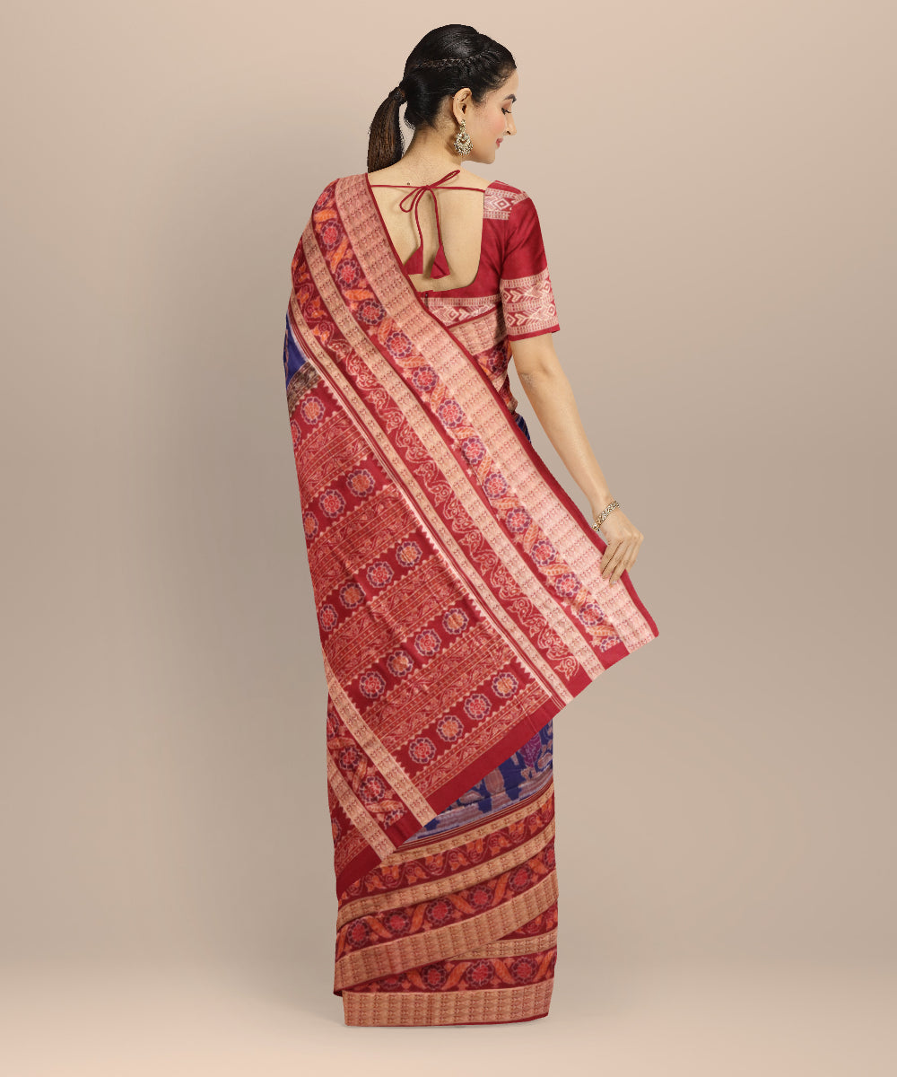 Navy blue maroon cotton handloom sambalpuri saree