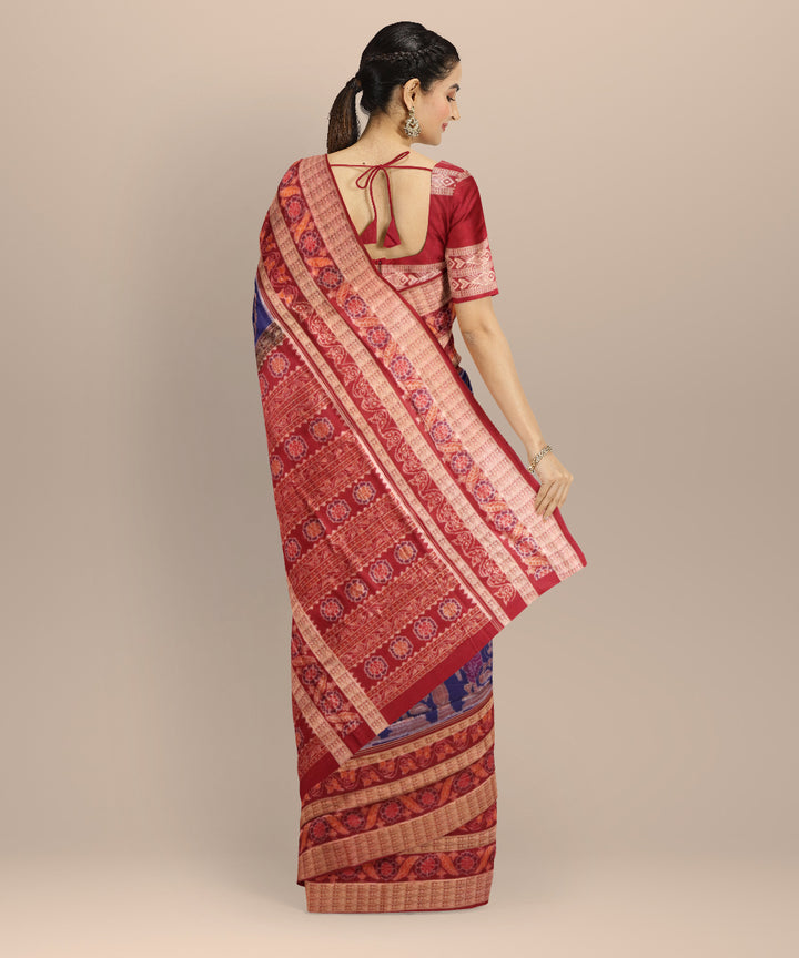 Navy blue maroon cotton handloom sambalpuri saree