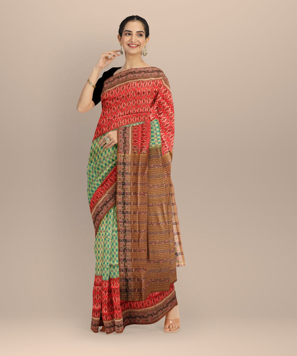 Multicolor caf? au lait cotton handloom sambalpuri saree