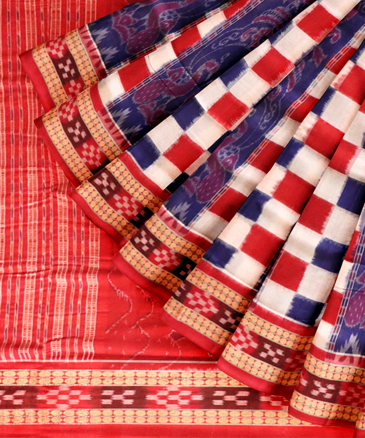 Multicolor dark red handloom cotton sambalpuri saree