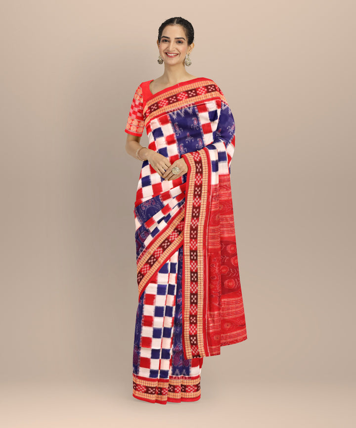 Multicolor dark red handloom cotton sambalpuri saree
