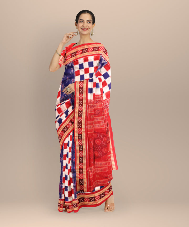 Multicolor dark red handloom cotton sambalpuri saree