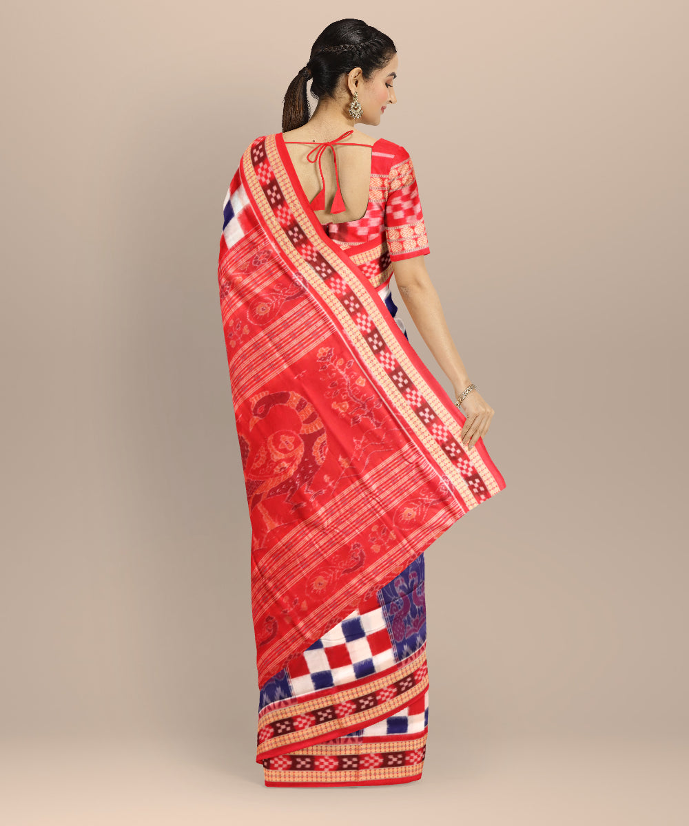 Multicolor dark red handloom cotton sambalpuri saree