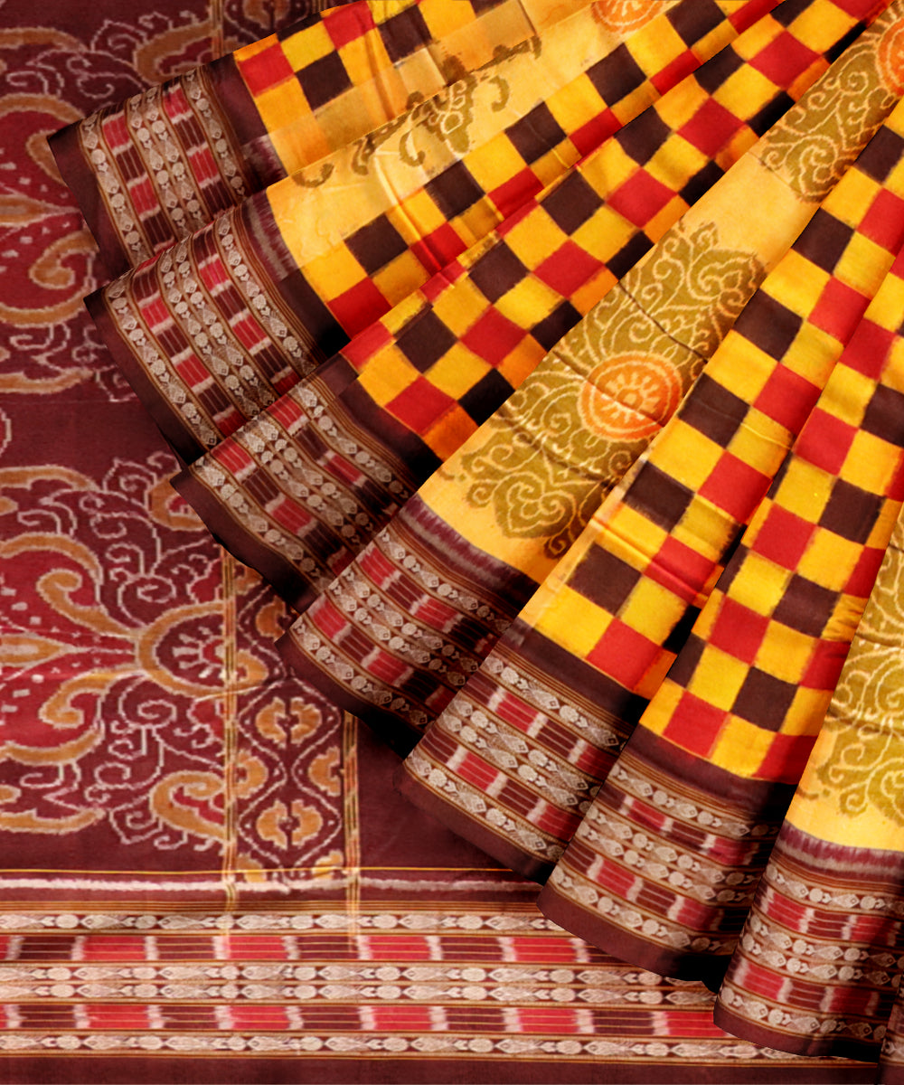 Multicolor coffee cotton handloom sambalpuri saree
