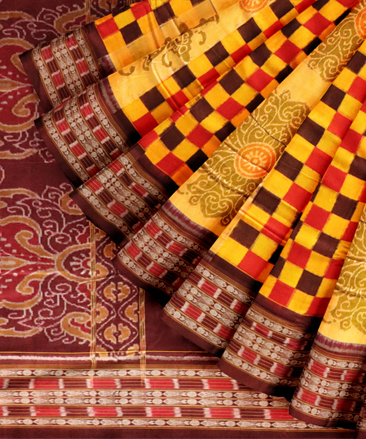 Multicolor coffee cotton handloom sambalpuri saree