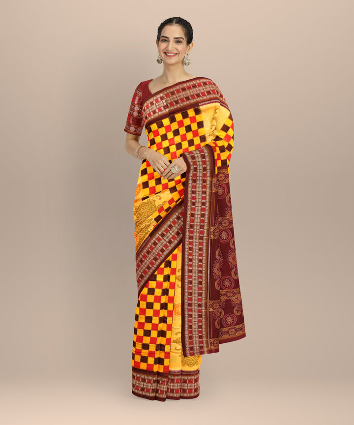 Multicolor coffee cotton handloom sambalpuri saree