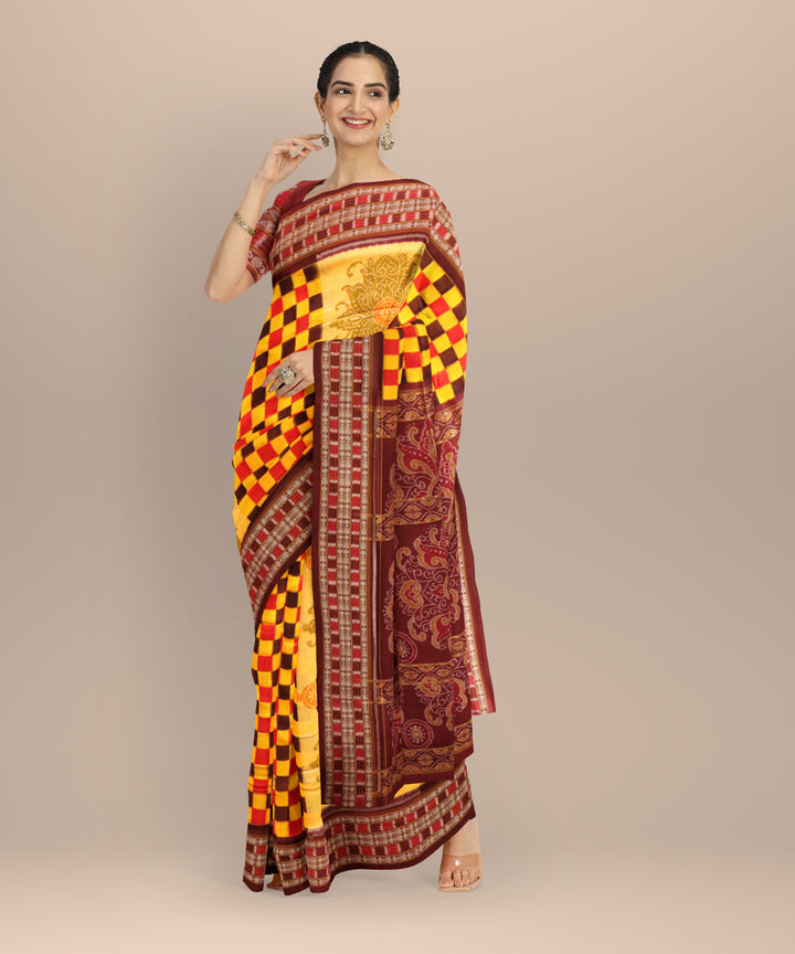 Multicolor coffee cotton handloom sambalpuri saree
