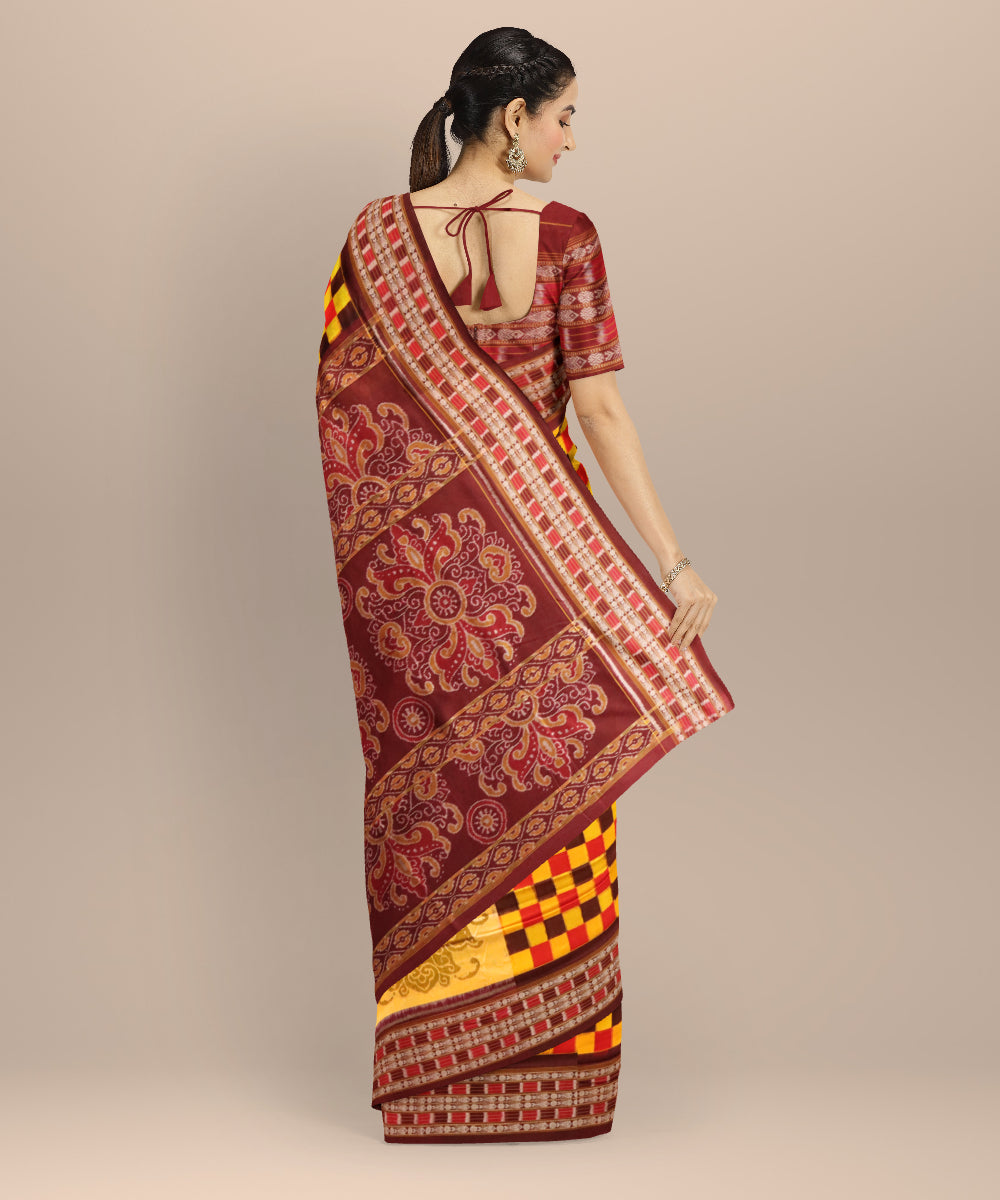 Multicolor coffee cotton handloom sambalpuri saree
