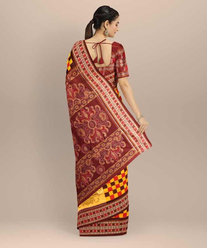 Multicolor coffee cotton handloom sambalpuri saree