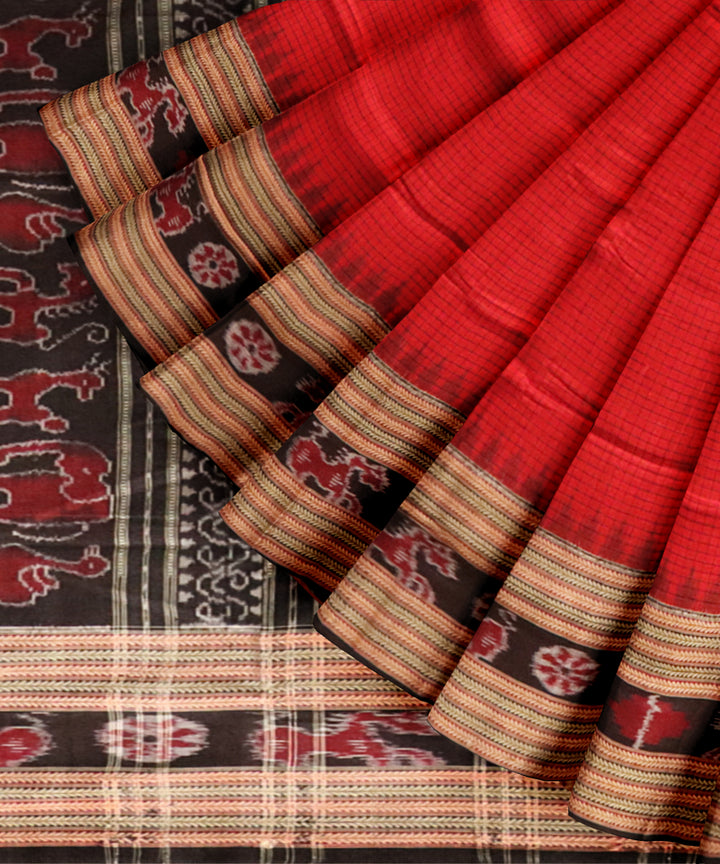 Red black cotton handloom sambalpuri saree