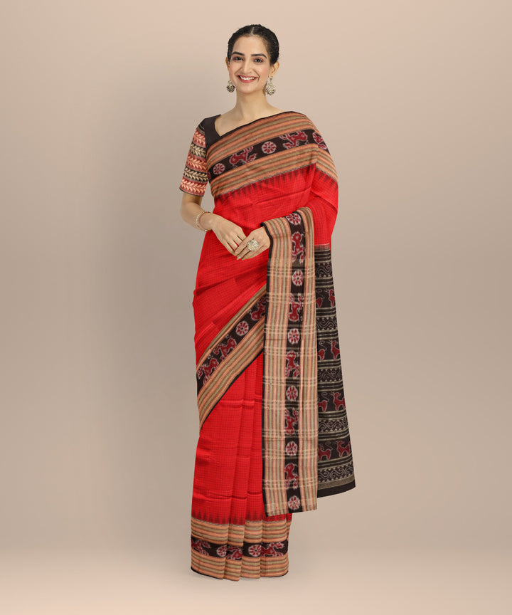 Red black cotton handloom sambalpuri saree