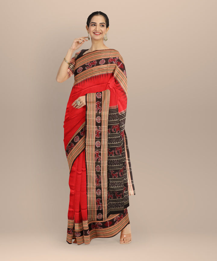 Red black cotton handloom sambalpuri saree