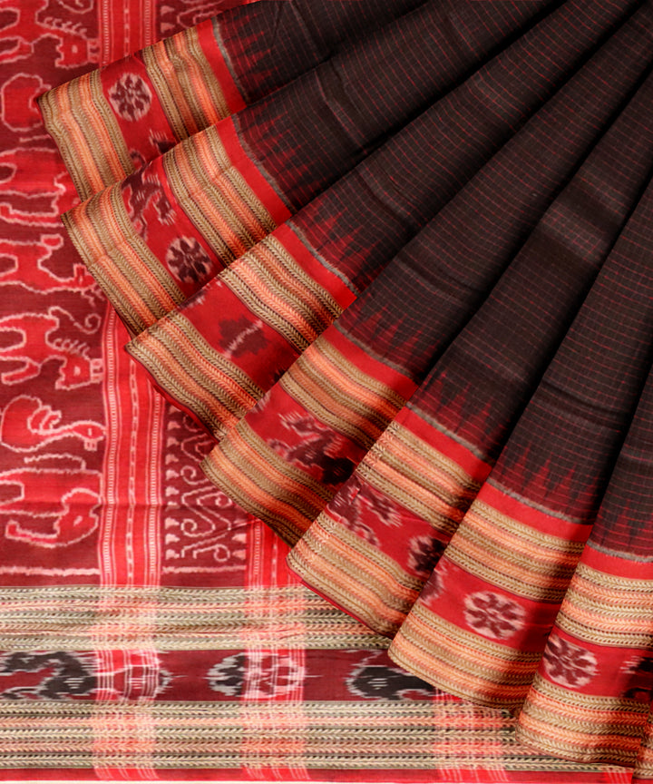 Black dark red cotton handloom sambalpuri saree