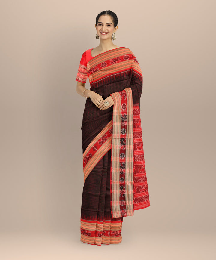 Black dark red cotton handloom sambalpuri saree