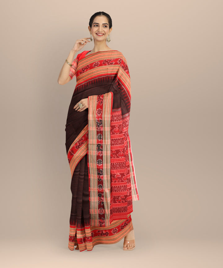 Black dark red cotton handloom sambalpuri saree