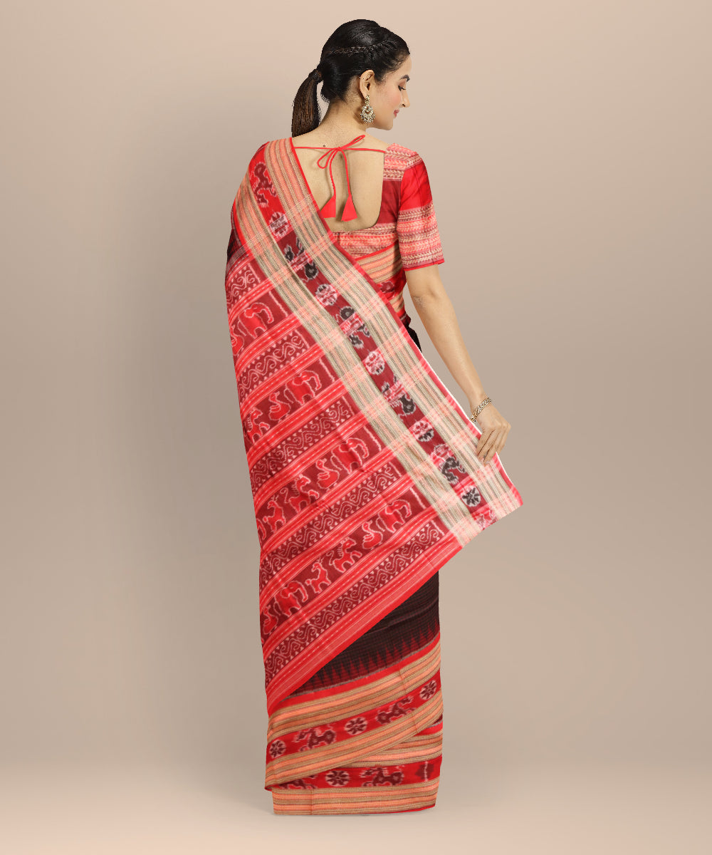 Black dark red cotton handloom sambalpuri saree