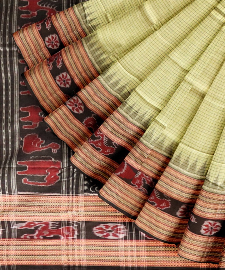 Light green black cotton handloom sambalpuri saree