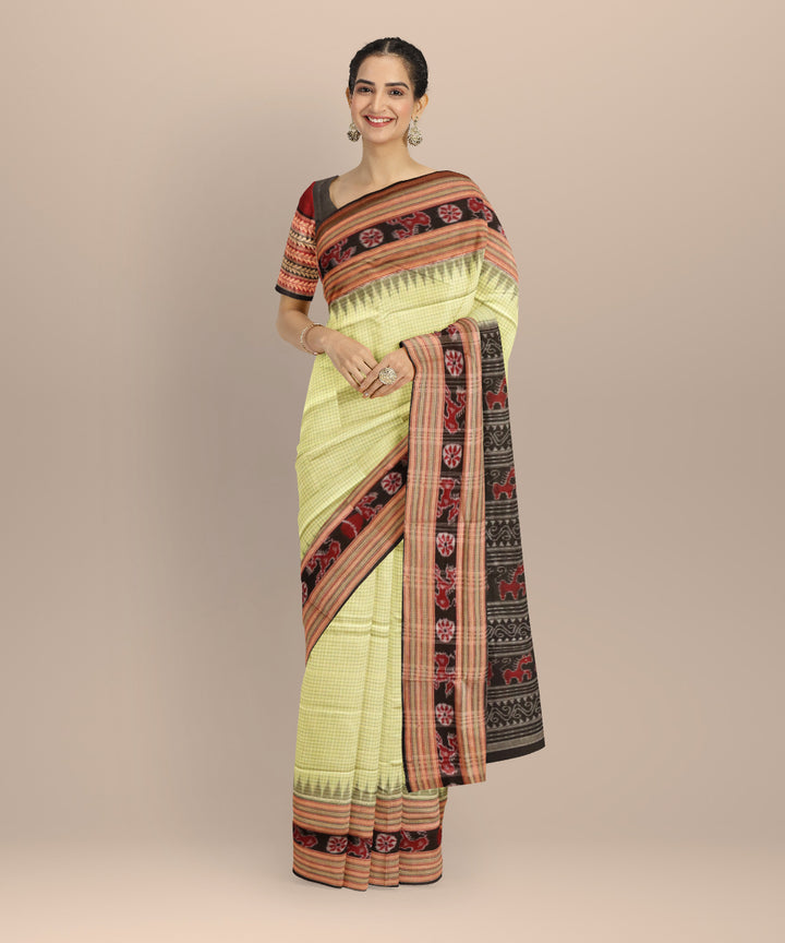Light green black cotton handloom sambalpuri saree