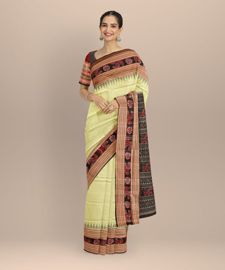 Light green black cotton handloom sambalpuri saree