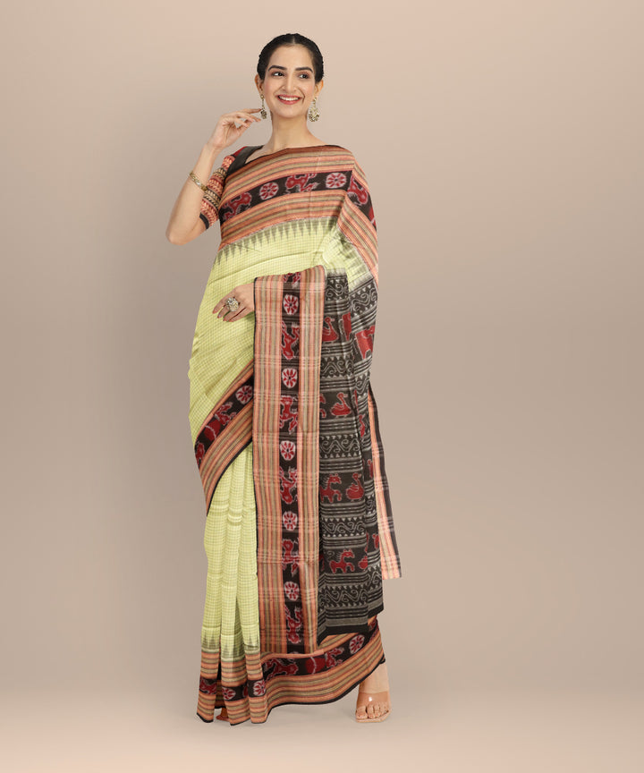 Light green black cotton handloom sambalpuri saree